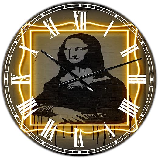 DesignQ Modern Wall Clock 'Mona Lisa Neon ' Multi-Color Round Wall Clock for Living Room Decor