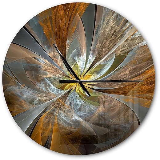 DesignQ 'Symmetrical Brown Fractal Flower ' Modern Wall Clock for Home Bedroom Bathroom Office Living Room Decoration, 7254, 29x29 (Clock-TOP 20