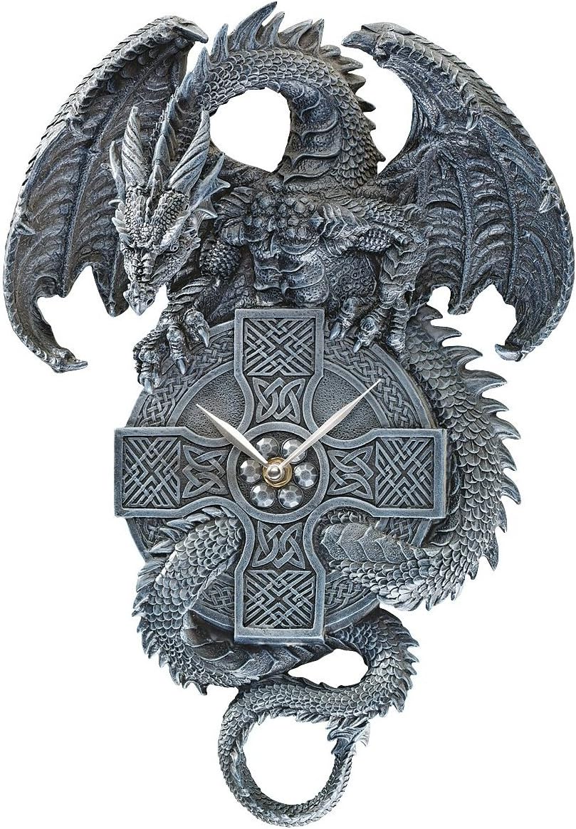 Design Toscano The Celtic Timekeeper Sculptural Dragon Wall Clock, Greystone