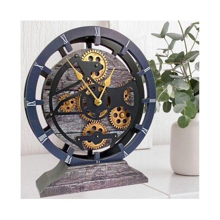 Desk Clock 10 inches with Real Moving Gears Convertible into Wall Clock (Carbon Grey)