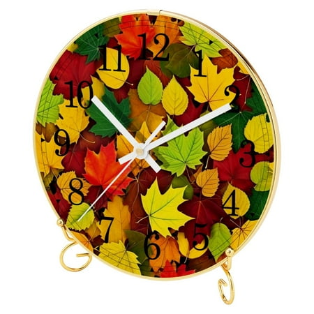 Desk Clock, Decorative Table Clock, Wall Clock, Vintage Silent Analog Clock, Battery Operated Table Top Clock for Living Room Decor, Autumn Maple Leaf Thanksgiving