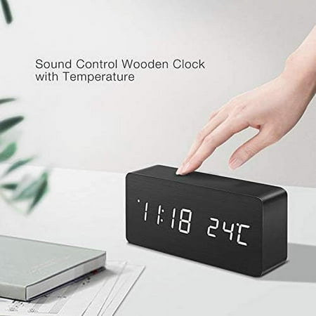 Desk Wooden Alarm Clock Digital 3 Set Of Alarm And Voice Control,Large Display Time[2198]