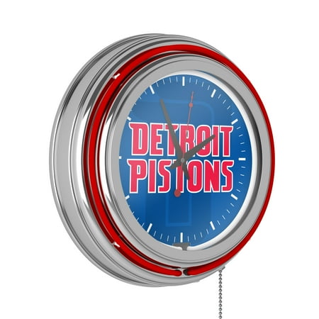 Detroit Pistons Fade Retro Neon Analog Wall Clock with Pull Chain