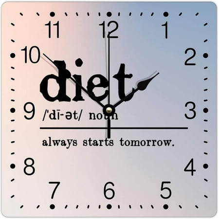 Diet Definition Square Pvc Clock Primitive Quotes Numeral Clocks Typography Post Print 12In Battery Operated Unique Numeral Clocks For Home Decorative Living Room Decor