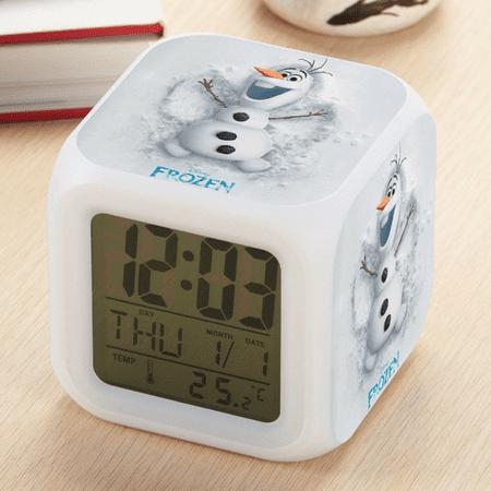 Digital Alarm Clock for Kids, Cartoon Frozen Pattern 7 LED Color Changing Wake Up Clock with Thermometer Function and Night Light, Gift for Boys Girls A93-558