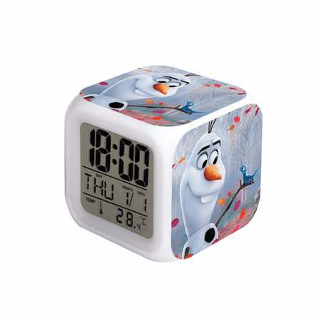 Digital Alarm Clock for Kids, Cartoon Frozen Pattern 7 LED Color Changing Wake Up Clock with Thermometer Function and Night Light, Gift for Boys Girls A93-573