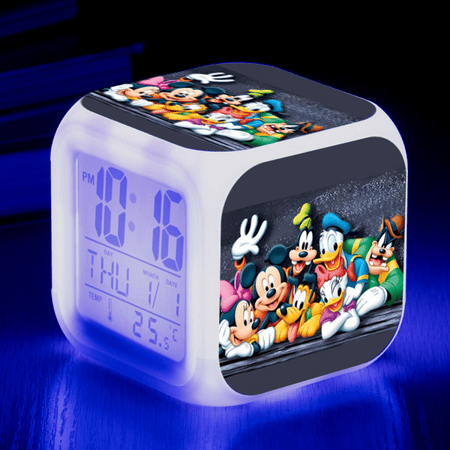 Digital Alarm Clock for Kids, Cartoon Mickey Mouse Pattern 7 LED Color Changing Wake Up Clock with Thermometer Function and Night Light, Gift for Boys Girls A93-1476