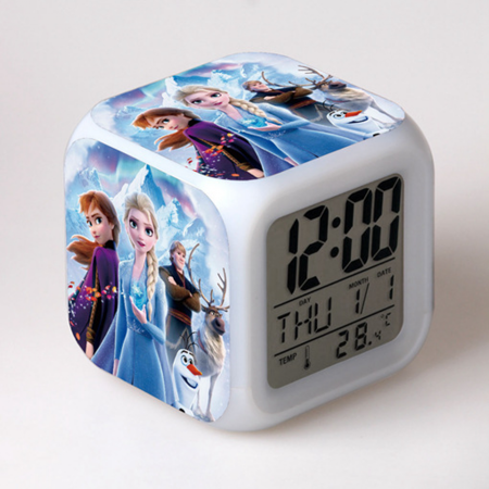 Digital Alarm Clock for Kids, Frozen Pattern 7 LED Color Changing Wake Up Clock with Thermometer Function and Night Light, Gift for Boys Girls A93-024