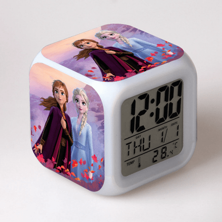 Digital Alarm Clock for Kids, Frozen Pattern 7 LED Color Changing Wake Up Clock with Thermometer Function and Night Light, Gift for Boys Girls A93-028