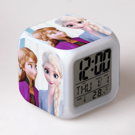 Digital Alarm Clock for Kids, Frozen Pattern 7 LED Color Changing Wake Up Clock with Thermometer Function and Night Light, Gift for Boys Girls A93-033