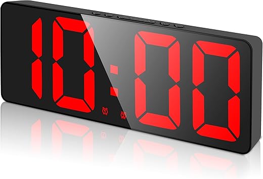 Digital Alarm Clock Large LED Display with 2 Alarm Settings,5-Level Brightness,12/24H,Snooze,Voice Control for Bedrooms Desk Heavy Sleepers Adults(Red)