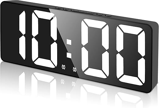 Digital Alarm Clock Large LED Display with 2 Alarm Settings,5-Level Brightness,12/24H,Snooze,Voice Control for Bedrooms Desk Heavy Sleepers Adults（White）