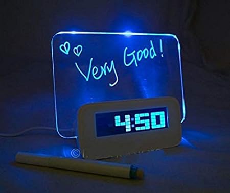 Digital Alarm Clock, Luminous LED Fluorescent Message Board LCD Calendar with 4 Port Usband Recharge Battery Powered Night Light (Blue 1)