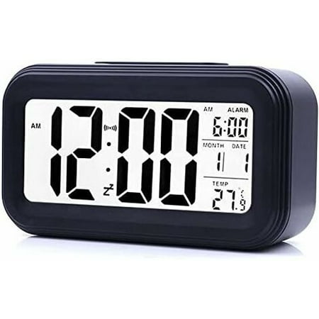 Digital Alarm Clock Morning Alarm Clock, Silent Battery Operated Digital Alarm Clock for Kids Adults Large LED Display Temperature Calendar Black