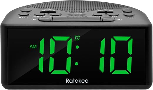 Digital Alarm Clock Radio for Bedroom with AM/FM Radio, Earphone Port, Easy to Read 1.4” LED Digits, Preset, Sleep Timer, Dimmer, Snooze and Battery Backup, Plug-in/Battery Powered