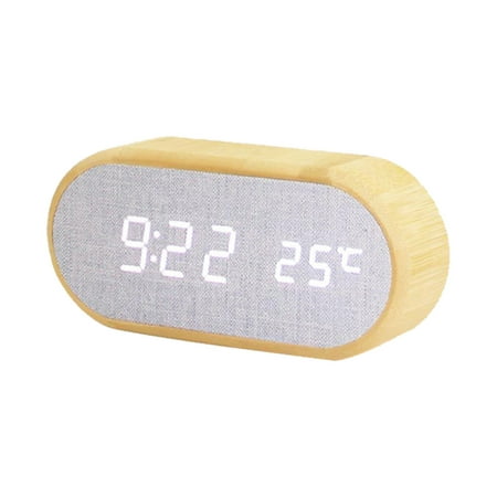 Digital Alarm Clock Round Wooden Desk Clocks with 4 Alarms Sound Control50-100% Dimmer LED Electronic Clock for Bedroom Table Bedside Decor