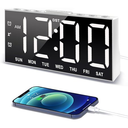 Digital Alarm Clock with Large Display Big Bold Numbers, Dimmer, 2 USB Charging Ports, Snooze, Small Table Desk Clock for Bedroom, Living Room, clock for heavy sleepers