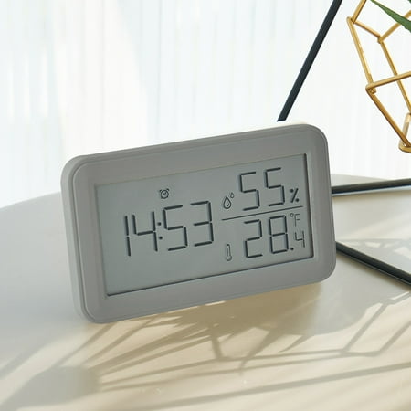 Digital Alarm Clock with LCD Display , Desk Clocks with Temperature, Humidity and Date, Large Display Digital Calendar Alarm Clock for Elderly, Bedroom, Office, 8 Time Zone, Auto DST.