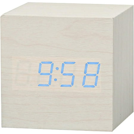 Digital Alarm Clock Wooden Square Digital Led Usb Desk Alarm Clock Table Voice Cont[3717]