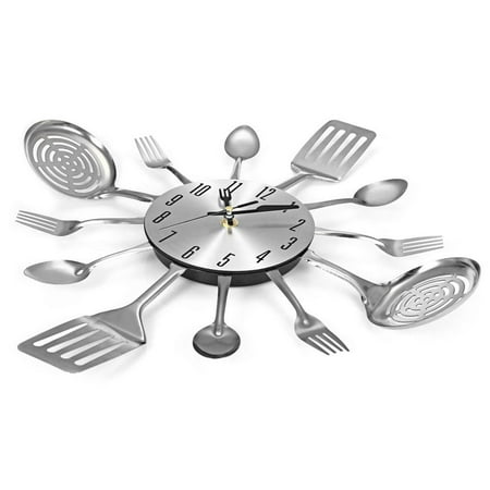 Digital Clock Serving Utensils Cutlery Design Wall Clock Kitchen Utensil Clock Shimmering Cutlery Red Clock Modern Clock