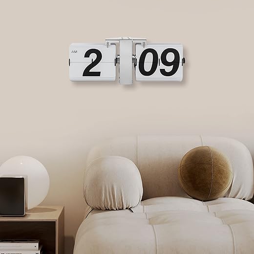 Digital Display Flipping Out Wall and Tabletop Flip Clock,Internal Gear Operated,Large Number,Home&Office Decoration,White,Large Display