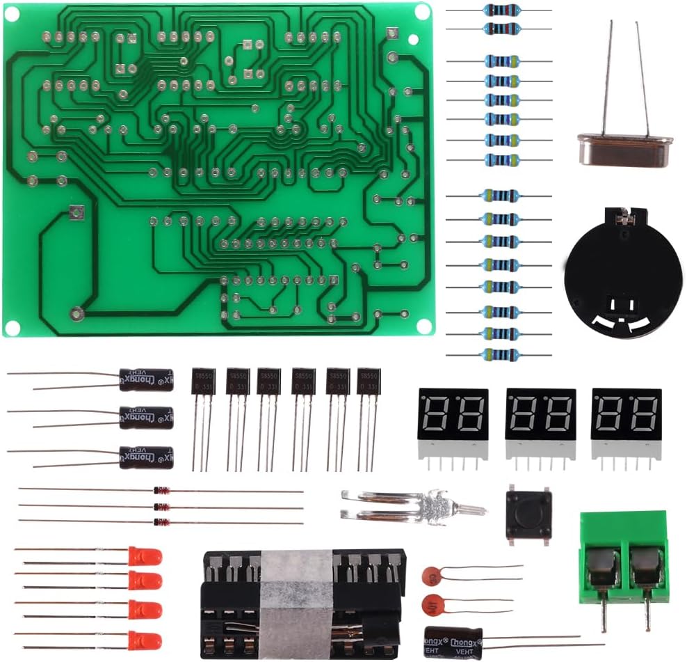 Digital LED Electronic Clock DIY Kits PCB Practice Learning Board AT89C2051 and Components DC 9V - 12V (6 Bits Digital)