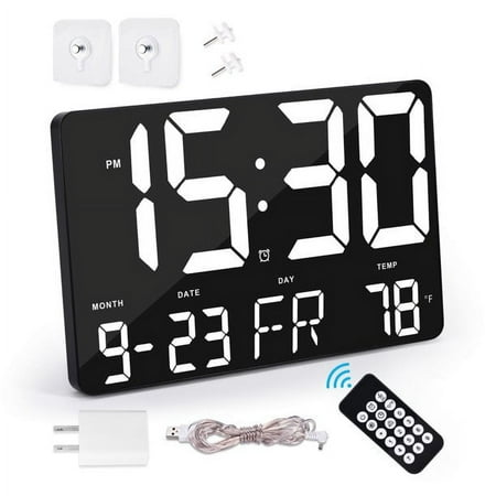 Digital Wall Alarm Clock, LED Digital Clock Large Numbers Display 11.4Clocks w/ Wireless Remote Control, Oversized Desk Clock w/Date & Temperature, 12/24H, Snooze for Table&Wall Mount Bedroom Office