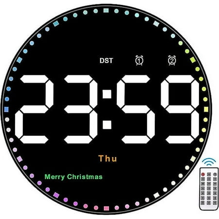 Digital Wall Clock, 10 Digital Clock Large Display with Colorful Light & Remote Control,Adjustable Brightness,Calendar, Temperature, 12/24 H, for Living Room Office Bedroom Elderly Adults