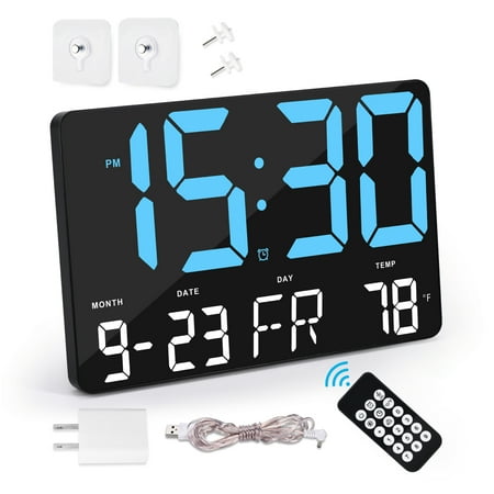 Digital Wall Clock, 11.5 LED Digital Alarm Clock Large Numbers Display w/Wireless Remote Control&USB Charger, Adjustable Brightness w/Date and Temperature 12/24H Snooze for Table&Wall Bedroom Office