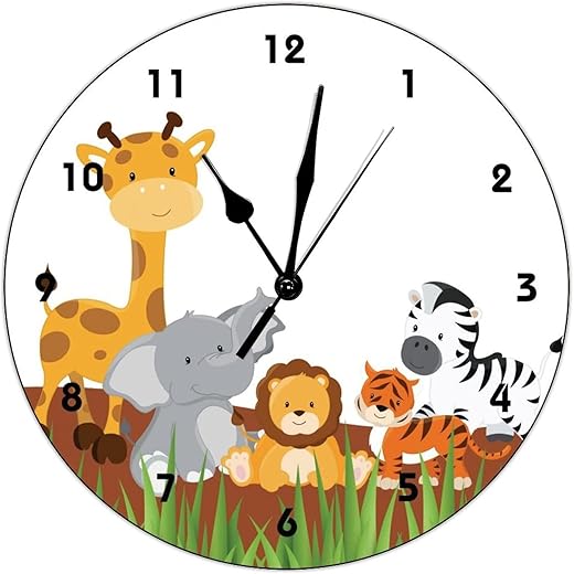 Digital Wall Clock Cute Jungle Baby Animals PVC Clock 10x10 inch Silent Non-Ticking Decorative for Home Kitchen Bathroom Bedroom Living Room