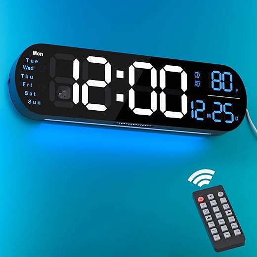 Digital Wall Clock Large Display, 13.7 inch Large Digital Wall Clock with RGB Color Changing Remote Control, Date Week Temperature DST, Auto Brightness Dimmer Big Clock with Night Lights