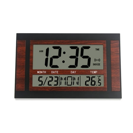 Digital Wall Clock LCD Large Number Time Temperature Calendar Alarm Table Desk Clock Modern Design Office Home Black