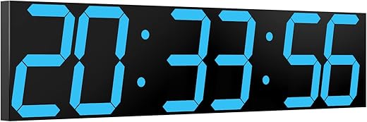 Digital Wall Clock, Oversize Led Digital Clock with Auto Dimmer, Huge Countdown Timer with Remote Control, 27 Wide Led Display, 6 Digits, Wall Mount, Date and Temperature (Ice Blue)