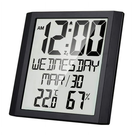 Digital Wall Clock with Temperature & Humidity 8.6 inch Display Time/Date/Week Alarm Clock Office