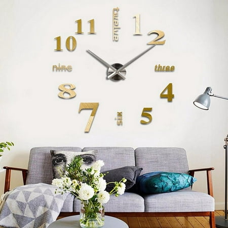 DIY Wall Clock,3D Frameless Wall Clock,Large Modern Wall Clock Sticker DIY Wall Clock Kit for Bedroom Living Room Home Decorations