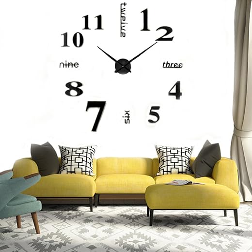 DIY Wall Clock Modern Large 3D Wall Clock Mirror Stickers Home Office Decor,Black