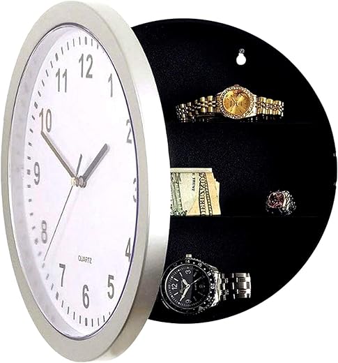 DL Wall Clock & Hidden Safe Box in One - 10inch Wall Safe Clock - Concealment Furniture with Hidden Compartments - Wall Mount Clock w/Hidden Storage Shelf - Diversion Safe - Box Clock (1)