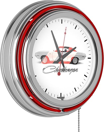 Dodge Chrome Double Rung Neon Clock - Challenger Stripe