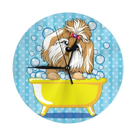 Dog Takes a Bath in the Bathtub Wall Clock Silent Non Ticking - 10 Inch Battery Operated Modern Clocks for Living Room Bedroom Kitchen Bathroom Office Classroom, Decorative Clocks