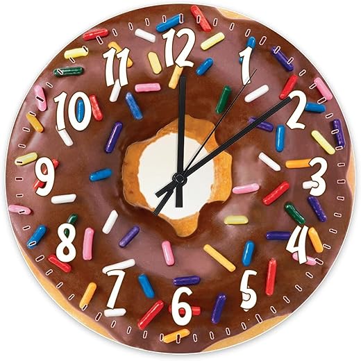 Donut Wall Clock Kitchen Clock Food Wall Clocks Battery Operated Farmhouse Clock Decorative Wall Clock for Living Room, Bedroom, 12 Inch