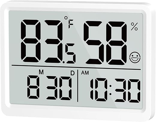 DOOMAY Room Thermometer Indoor - Hygrometer Temperature and Humidity Monitor with High Accuracy Sensor LCD Display Large Display Date Clock for Kitchen Baby Room Office (White)