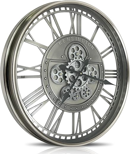 DORBOKER Real Moving Gears Wall Clock Large Modern Metal Clocks for Living Room Decor, Industrial Steampunk Unique Vintage Rustic Decorative Clock for Home Farmhouse Office, 21 Inch,Gunmetal Roman