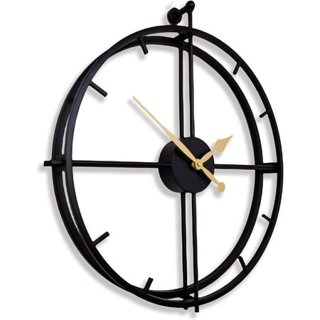 Double Layer Modern Art Big Clock 3D Decorative Large Metal Wall Clocks for Living Room,Minimalism, Battery Operated, 20x24 (Black)