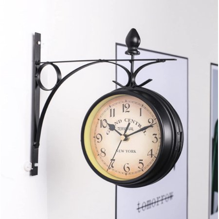 Double Sided Iron Wall Clock, Retro Double-Sided Garden Wall Clock, Vintage