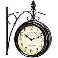 Double Sided Wall Clock Ø17cm Black Wrought Iron Stand Vintage Train Station Clock