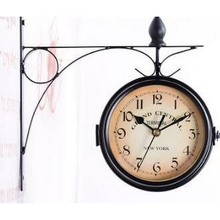 Douhoow Dual Face Paddington Wall Clock Black Outdoor Garden Decor Wall Clock Dia 25cm