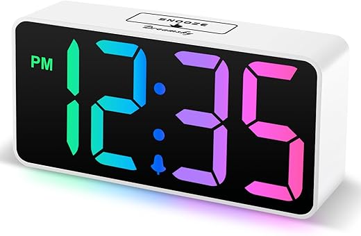 DreamSky Super Loud Alarm Clock for Heavy Sleepers - RGB Small Digital Clock for Kids Bedroom Bedside Nightstand, Electric Desk Clock with Large Numbers, Dimmer, Adjustable Volume, USB Port, Snooze