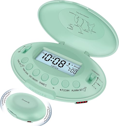 DreamSky Vibrating Alarm Clock for Heavy Sleepers - Auto Set Bed Shaker Alarm Clock Under Pillow for Hearing Impaired, Bedroom, Travel, Rechargeable Battery Operated, Cordless, Auto DST, LCD Backlight