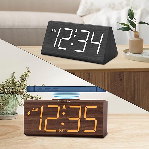 DreamSky Wooden Alarm Clock and Alarm Clock with Wireless Charging