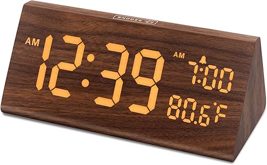 DreamSky Wooden Digital Alarm Clock for Bedroom - 7.7" Electric Clocks with USB Port, Large Numbers, Temperature, 0-100% Brightness Dimmer, Adjustable Alarm Volume, Snooze, 12/24H